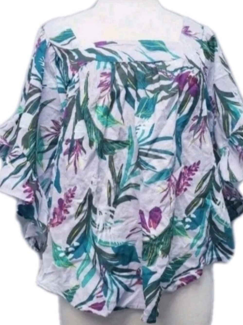 Terra & Sky Women's Plus Size Floral Square Neck Peasant Top NEW Size 2X Boho